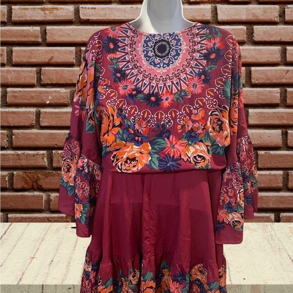 ☃️Umgee Floral Pink Boho Gypsy style flowy Bohemian style  tunic - Picture 2 of 13